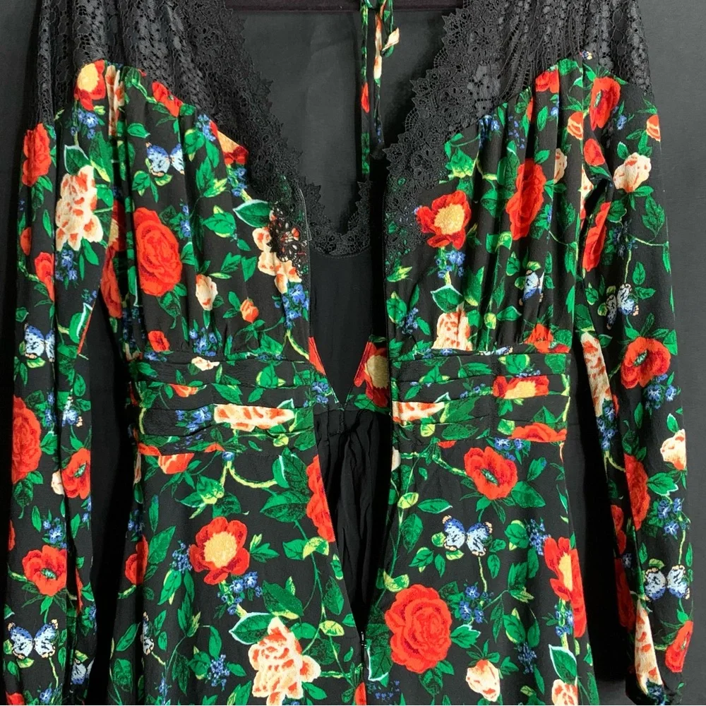 Anthropologie Lacy V Neck Black Floral Mini Dress , size 6 - Picture 11 of 13